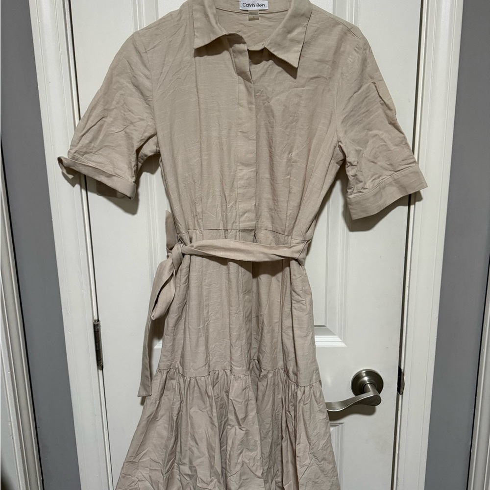 Calvin Klein Tan Dress with Waist Tie